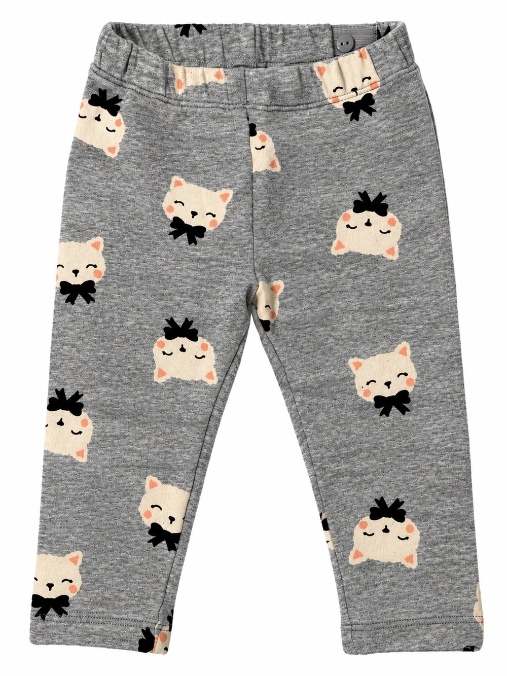 H&M Gray Leggings with Cream Cat Faces and Black Bows